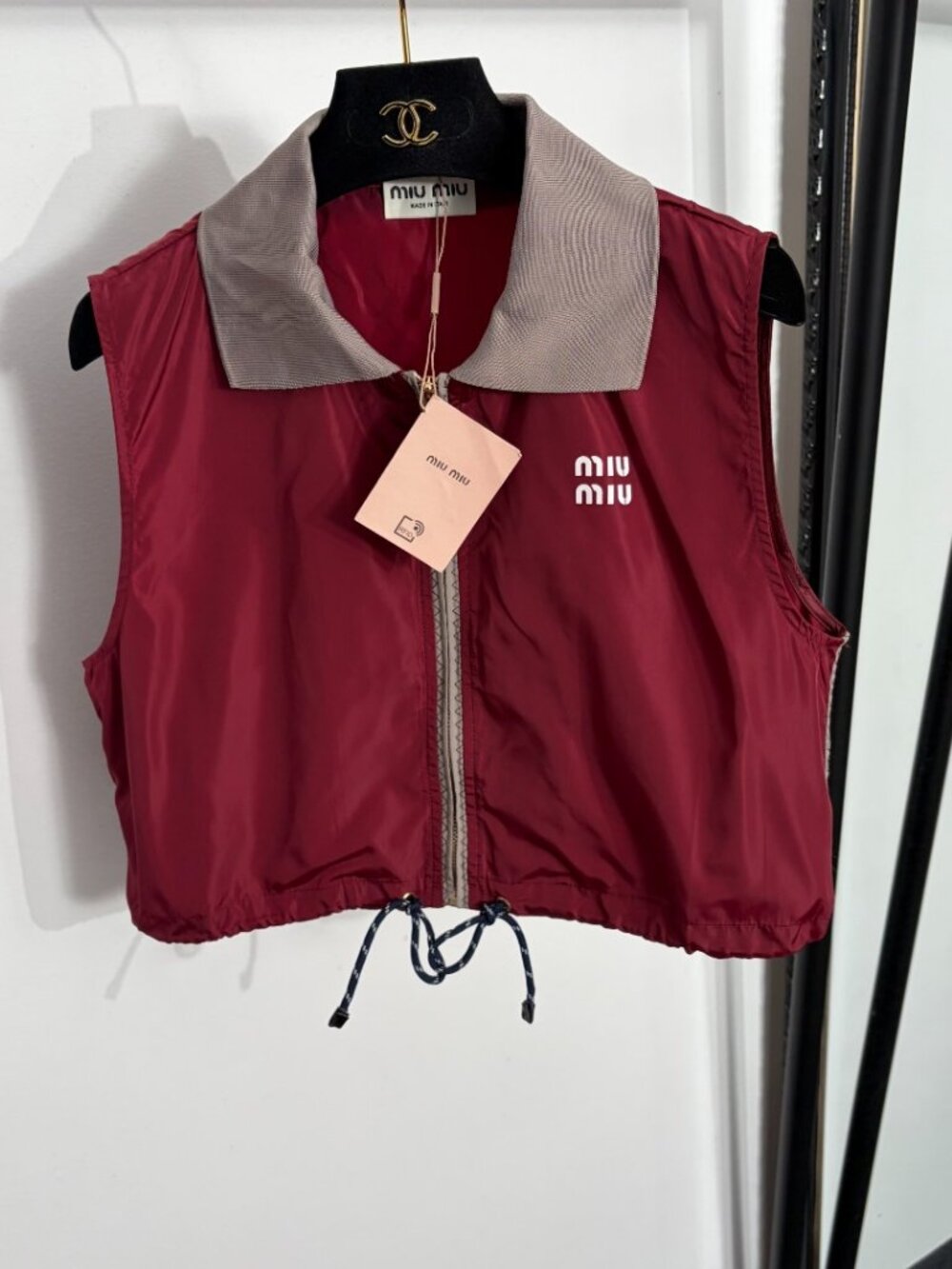 Miu Miu Letter-Print Sleeveless Collared Vest Jacket